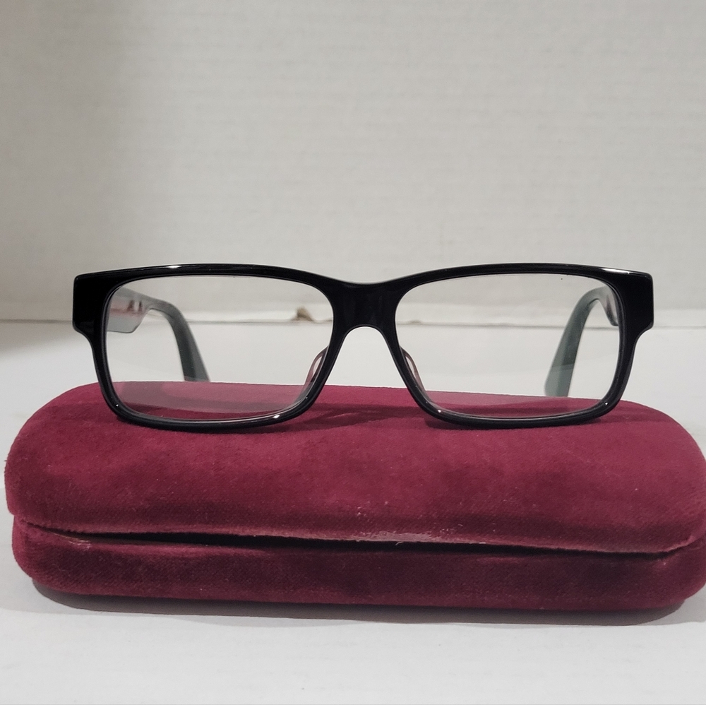 Gucci GG0344OA Plastic Eyeglass Frame 001 Black Multicolor 56-14 Italy W/Case